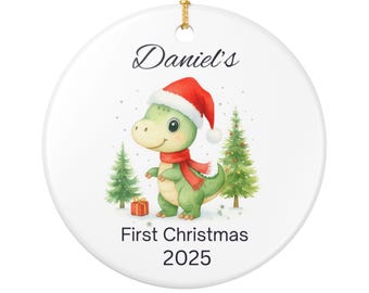 Personalized Baby's First Christmas Dinosaur Ornament, Holiday Keepsake