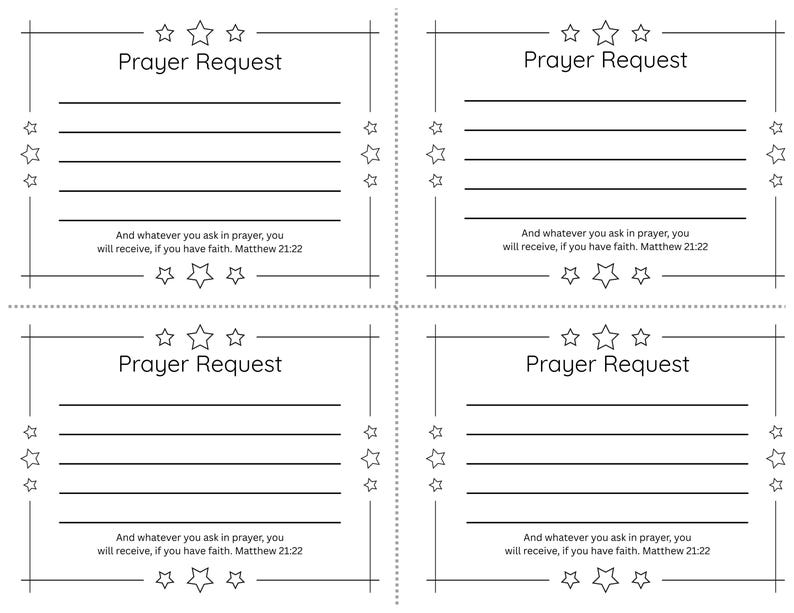 Children's Prayer Request Cards, Kid's Activity , Black and White ...