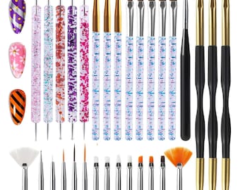 31pcs Nail Art Brushes Set, Gel Polish Drawing Pen, Dotting Tools, Striping Lines