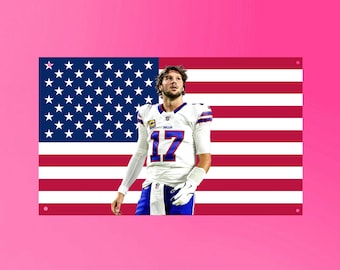 Bandera de Josh Allen / Bandera de pared de fútbol americano de Buffalo / Tapiz de mariscal de campo / Decoración deportiva con bandera de EE. UU. / Arte de pared para habitación de fanático del fútbol americano