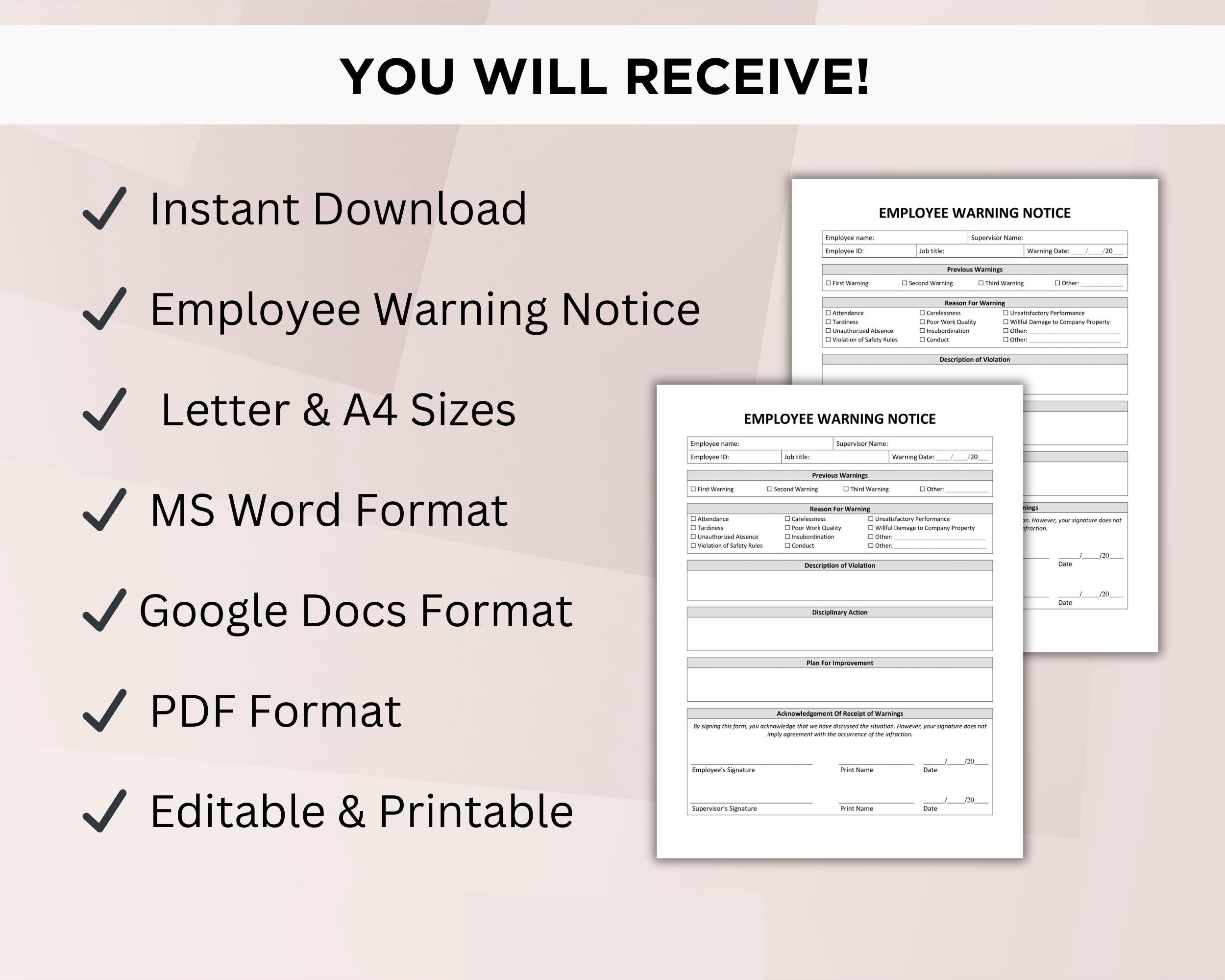 Specific Performance Notice Format Employee Warning Notice Template Editable, Employee Write up Form ...