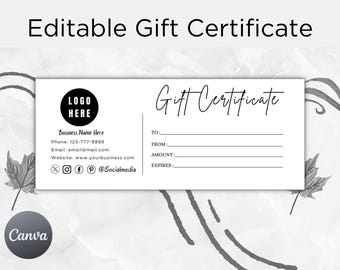 Editable Gift Certificate Template, Printable Gift Voucher, Editable Gift Card, DIY Gift Voucher, Modern Gift Certificate
