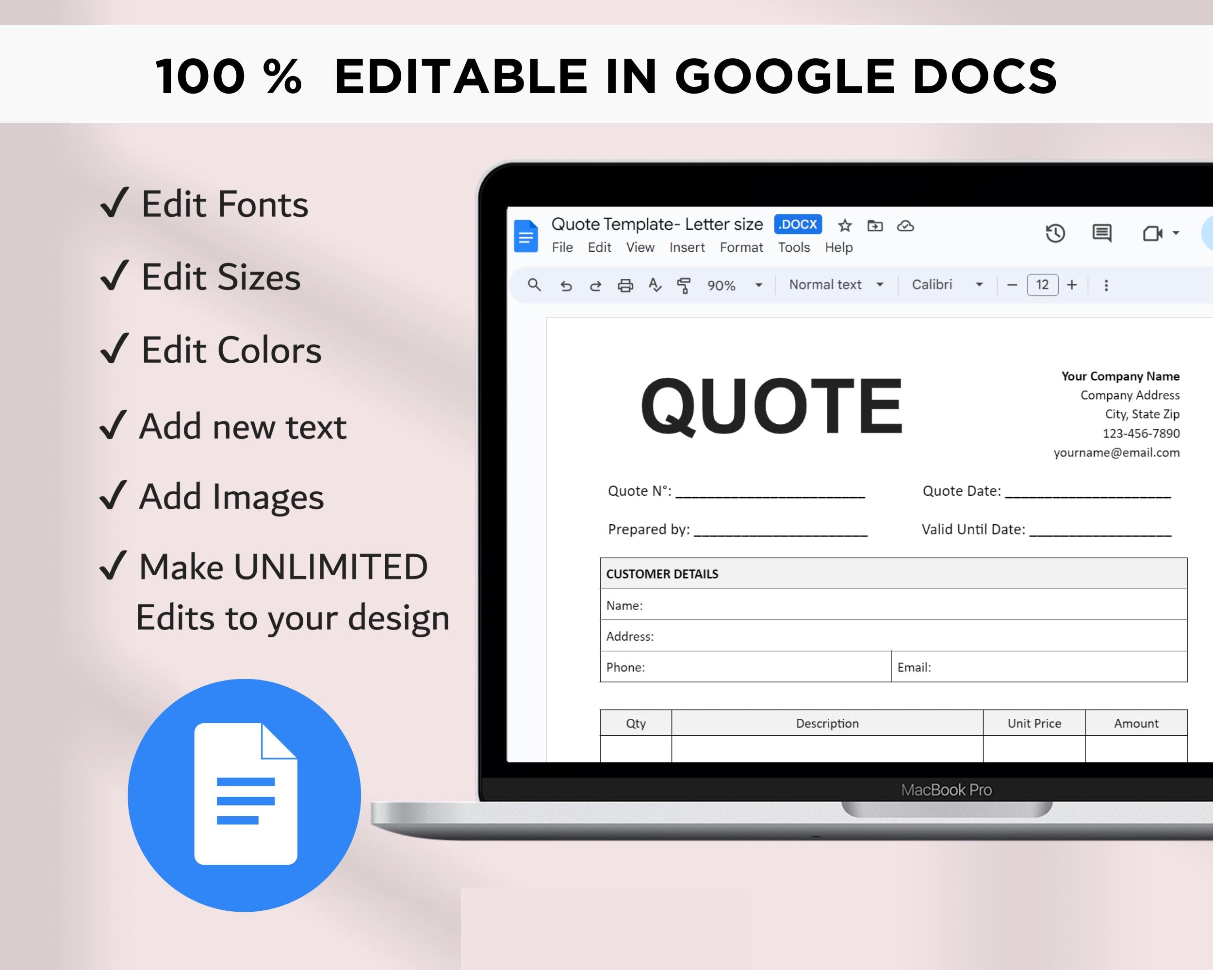 Quote Template Printable, Editable Quote Form for Small Business, Job ...