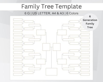 Árbol genealógico de 6 generaciones, plantilla de pedigrí genealógico, árbol genealógico imprimible, cuadro de historia familiar, descarga instantánea en PDF