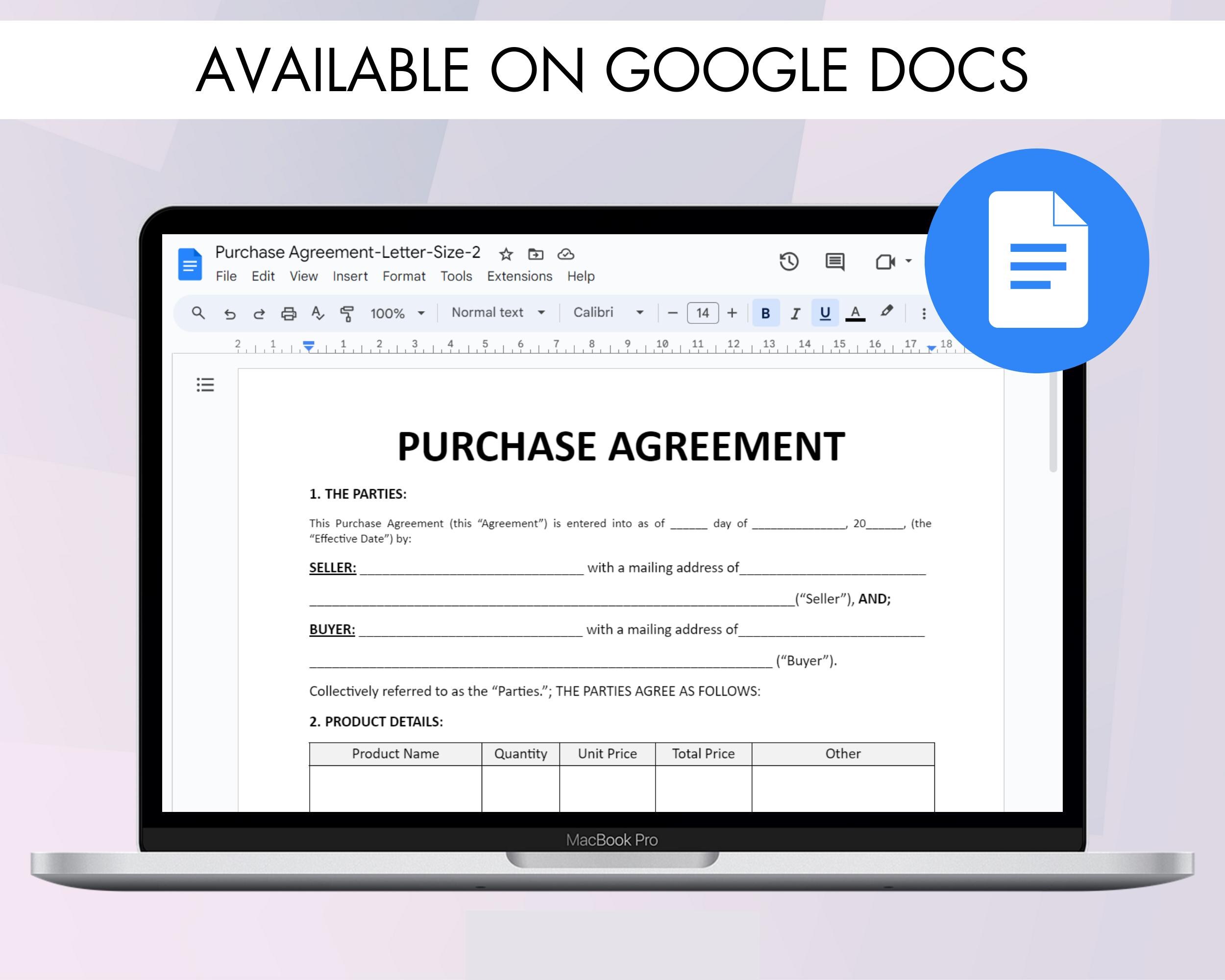 Purchase Agreement Template Printable, Editable Property Purchase ...