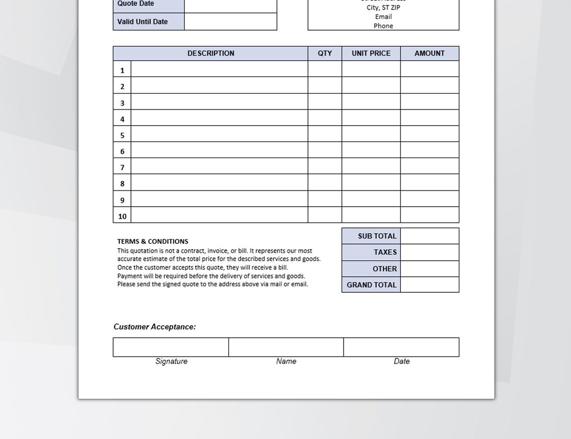 Quote Template Printable, Editable Quote Form Small Business, Job Quote ...