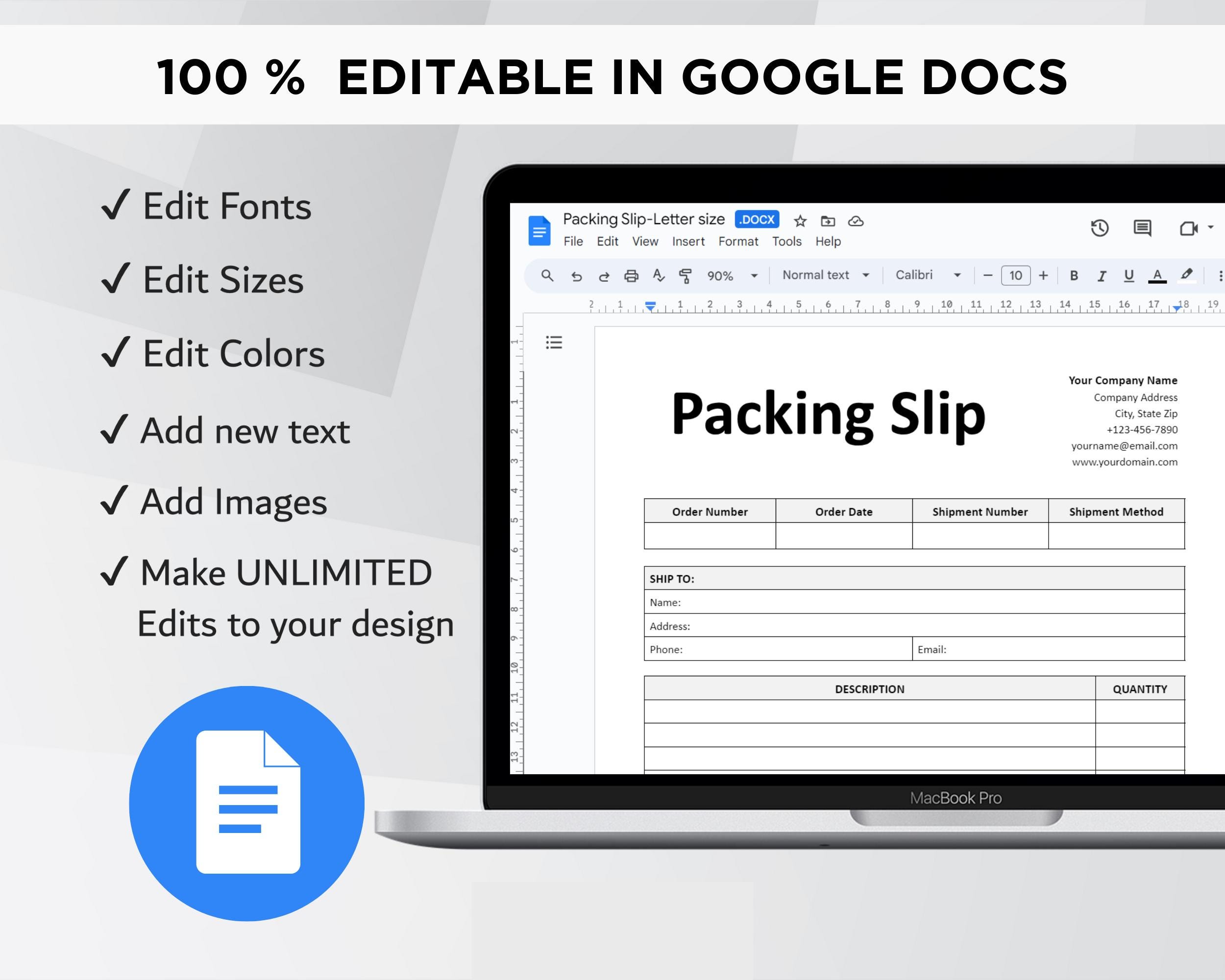 Editable Packing Slip Template, Printable Packing List for Small ...