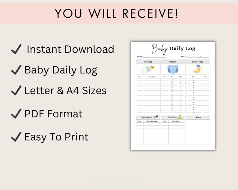 Baby Daily Log Printable PDF, Newborn Feeding Diaper Tracker, Infant ...