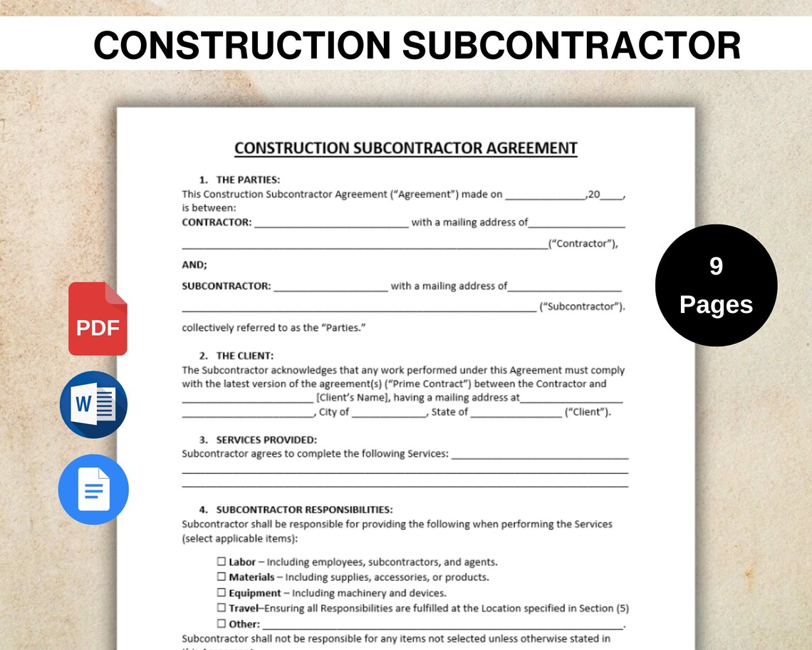 Construction Contract Template Printable | Editable Contractor ...