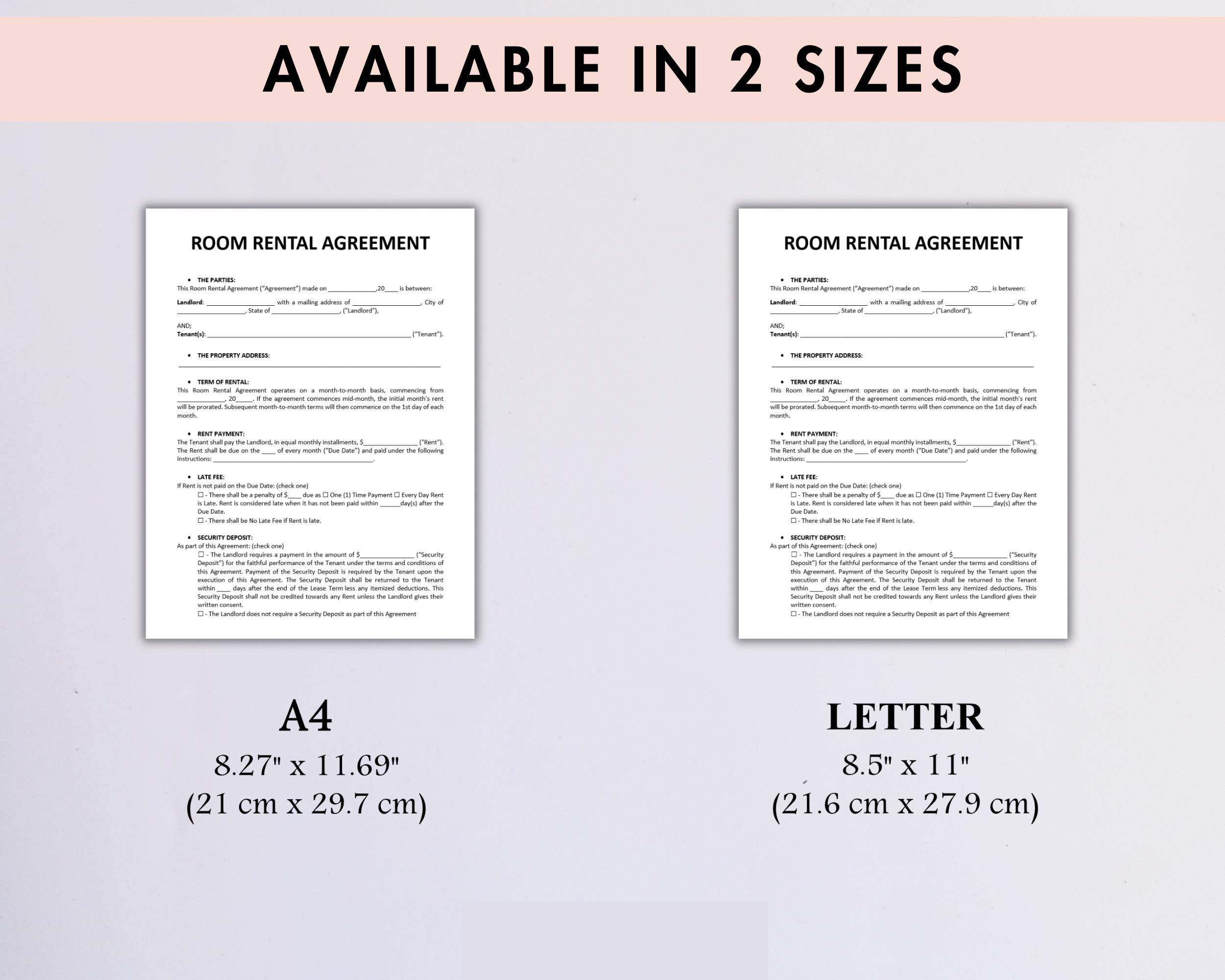 Room Rental Agreement Template, Room Tenancy Contract Printable ...