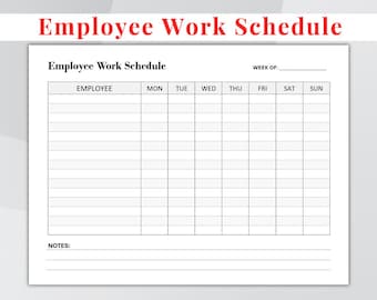 Sjabloon werkschema werknemer, bewerkbaar weekschema werknemer, wekelijks personeelsschema, urenstaat werknemer, wekelijkse urenstaat werknemer