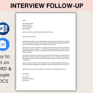 Mall för tackbrev till intervju, redigerbart uppföljningsbrev till jobbintervju, mall för Google Docs Word
