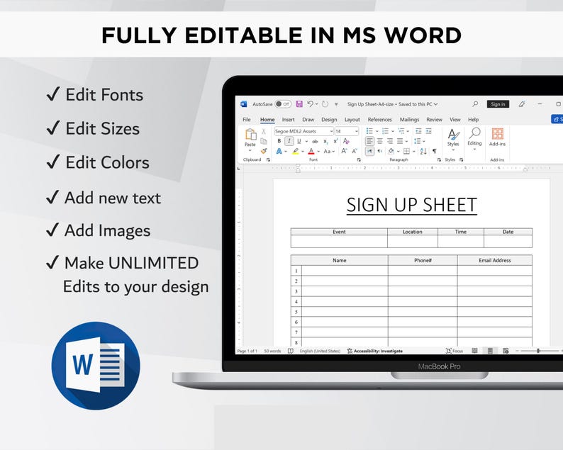 Sign up Sheet Template Editable, Sign up Form, Printable Sign up ...