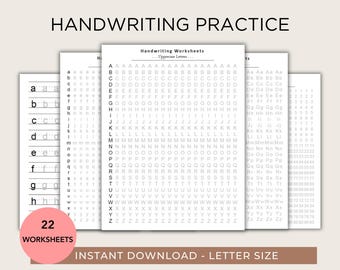 Hojas de práctica de escritura a mano, hojas de trabajo de escritura a mano imprimibles, práctica de escritura del alfabeto, trazado de letras del abecedario, mejora de la escritura a mano (PDF)