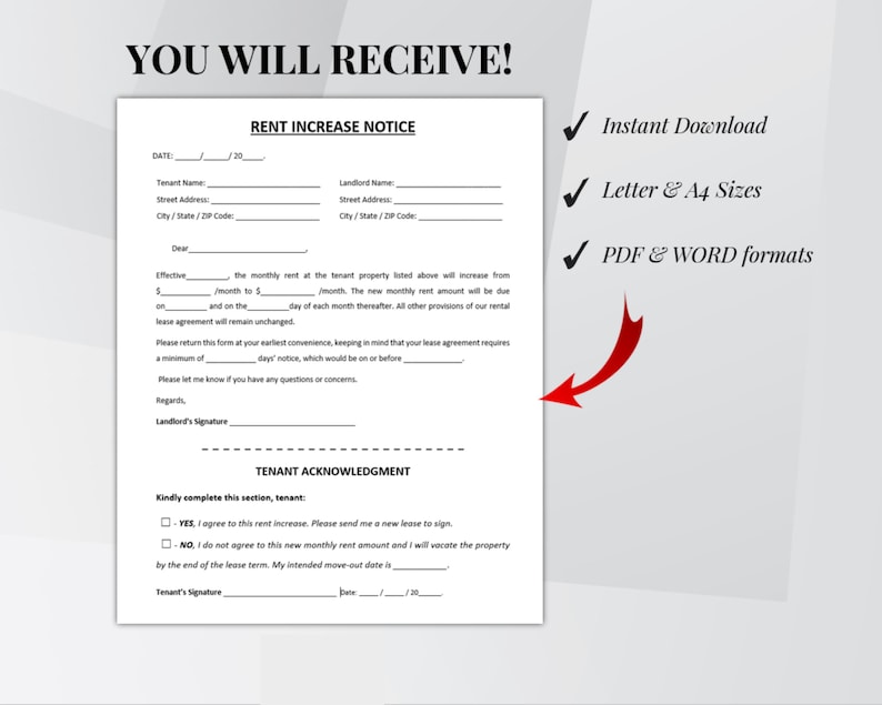 Landlord Rent Increase Forms.pdf Rental Increase Notice Template Printable, Rental Increase Form, Rental ...