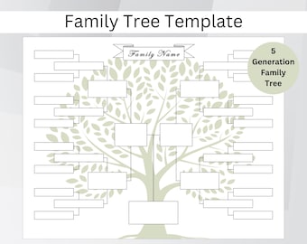 Tree Template 5 Generation Printable PDF, Family Tree Chart, Family Reunion Gifts, Pedigree Chart, 5 Generation Genealogy Template Editable