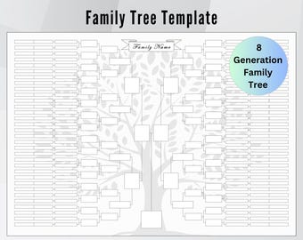 8 generatie stamboomsjabloon bewerkbaar, stamboomdiagram, afdrukbare familiereüniegeschenken, stamboom, stamboomformulier 8 generatie