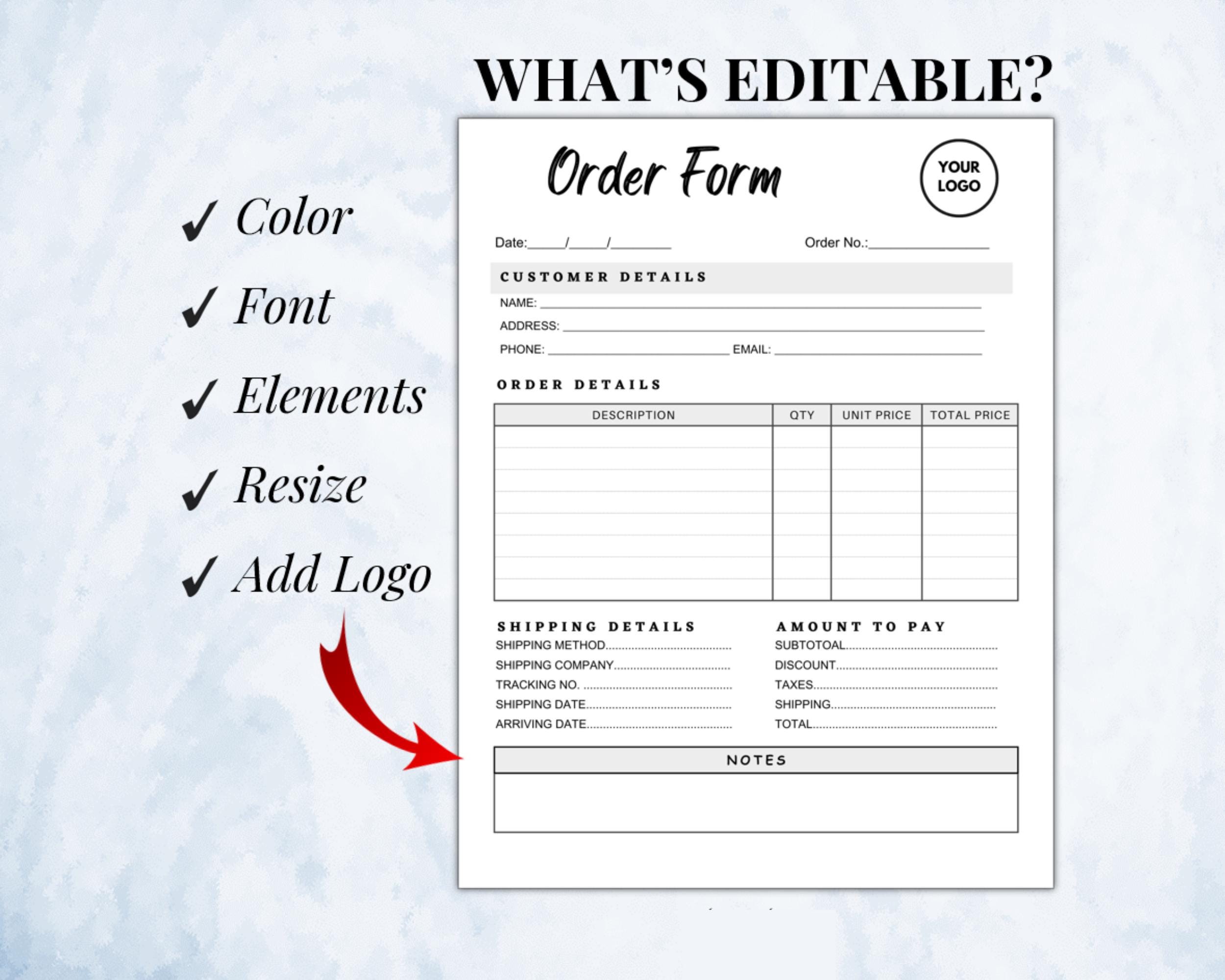 Editable Order Forms Bundle, Tshirt, Tumbler, Invoice Template ...