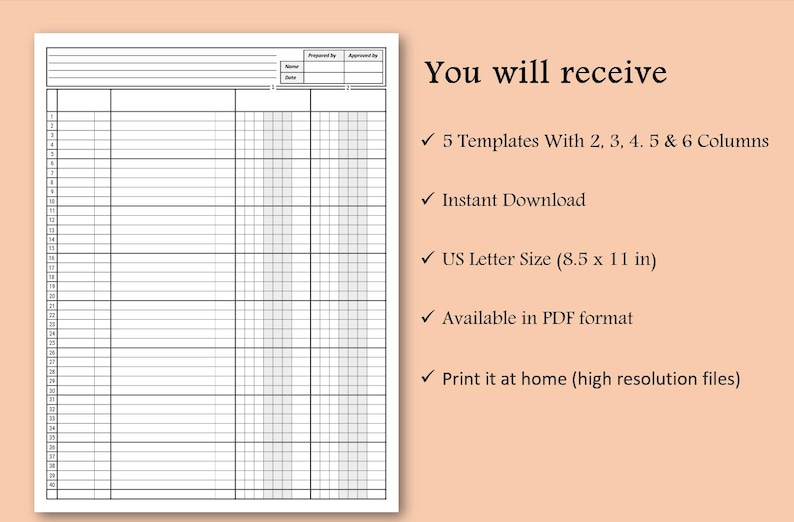 Accounting Ledger. 2-6 Columns Ledger. Columnar Paper. Digital Ledger ...