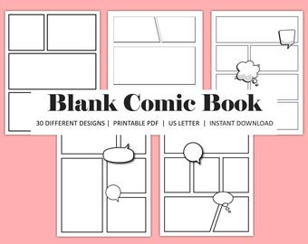 Blank Comic Strip Template Printable, 30 Page Comic Book Layout Printable, Create Your Own Comic Book, DIY Comic Creator PDF