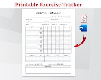 Exercise Tracker, Workout Tracker, Fitness log, workbook log template, Fitness Tracker, Weight Loss Tracker, Workout Printable, MS WORD, PDF