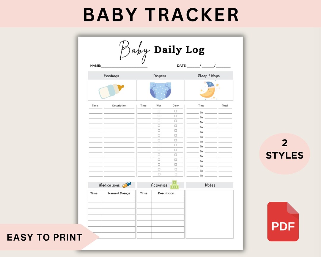 Baby Daily Log Printable PDF, Newborn Feeding Diaper Tracker, Infant ...