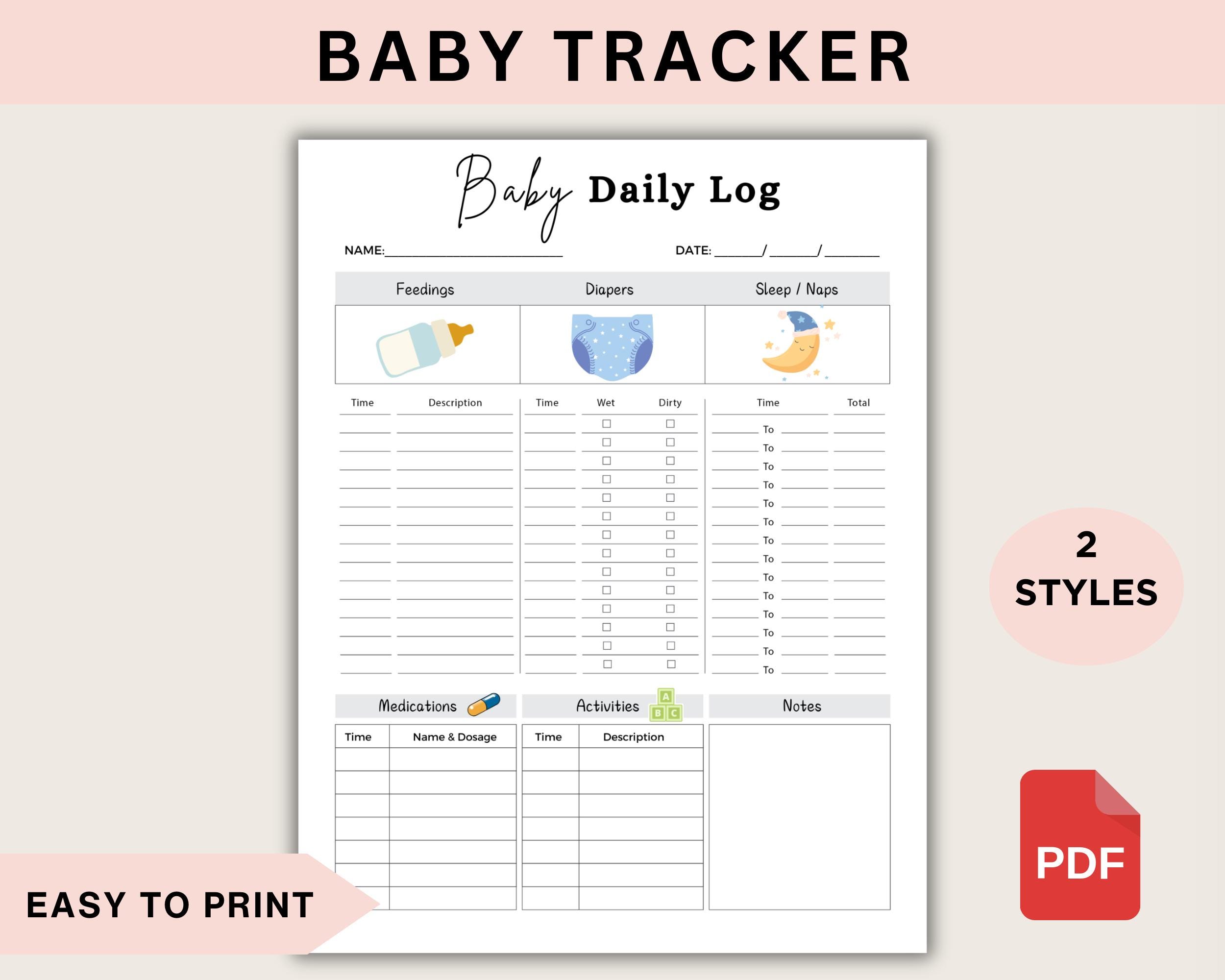 Printable Baby Daily Log PDF | Newborn Feeding & Diaper Tracker ...