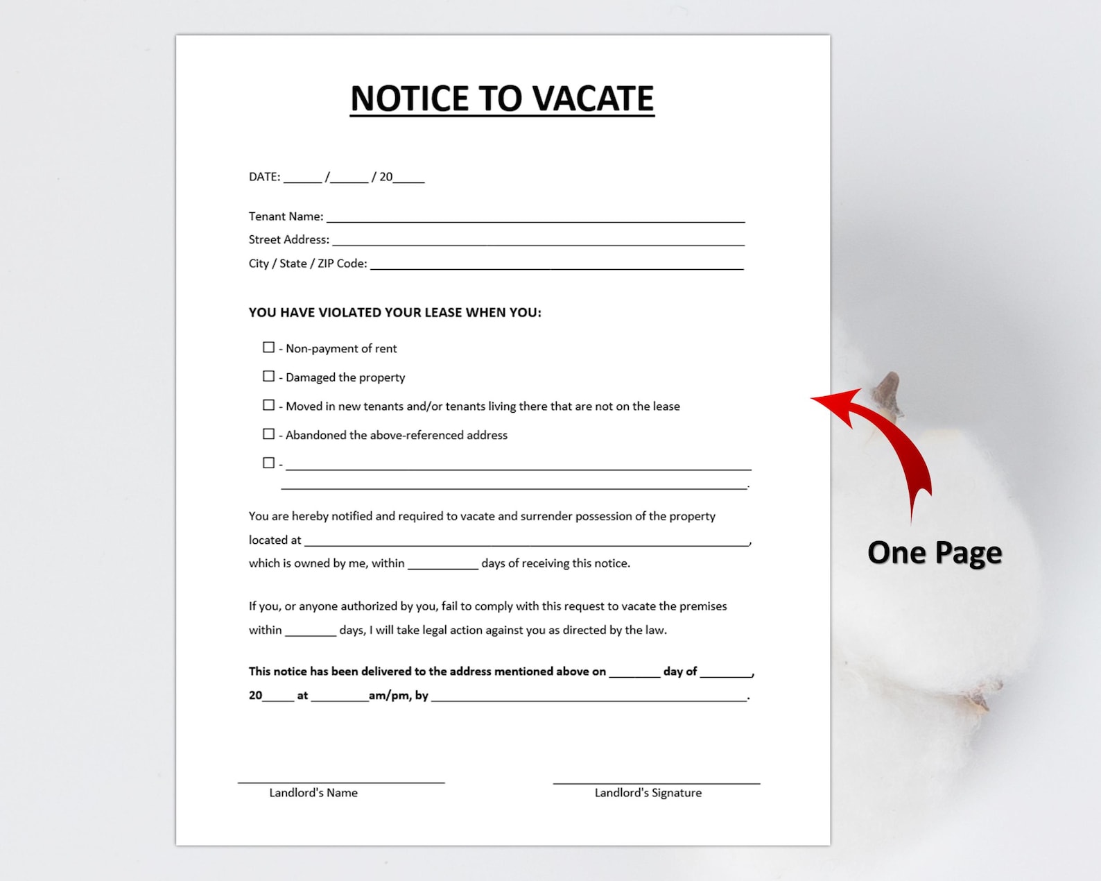 Editable Notice to Vacate Template, Printable Eviction Notice Form ...