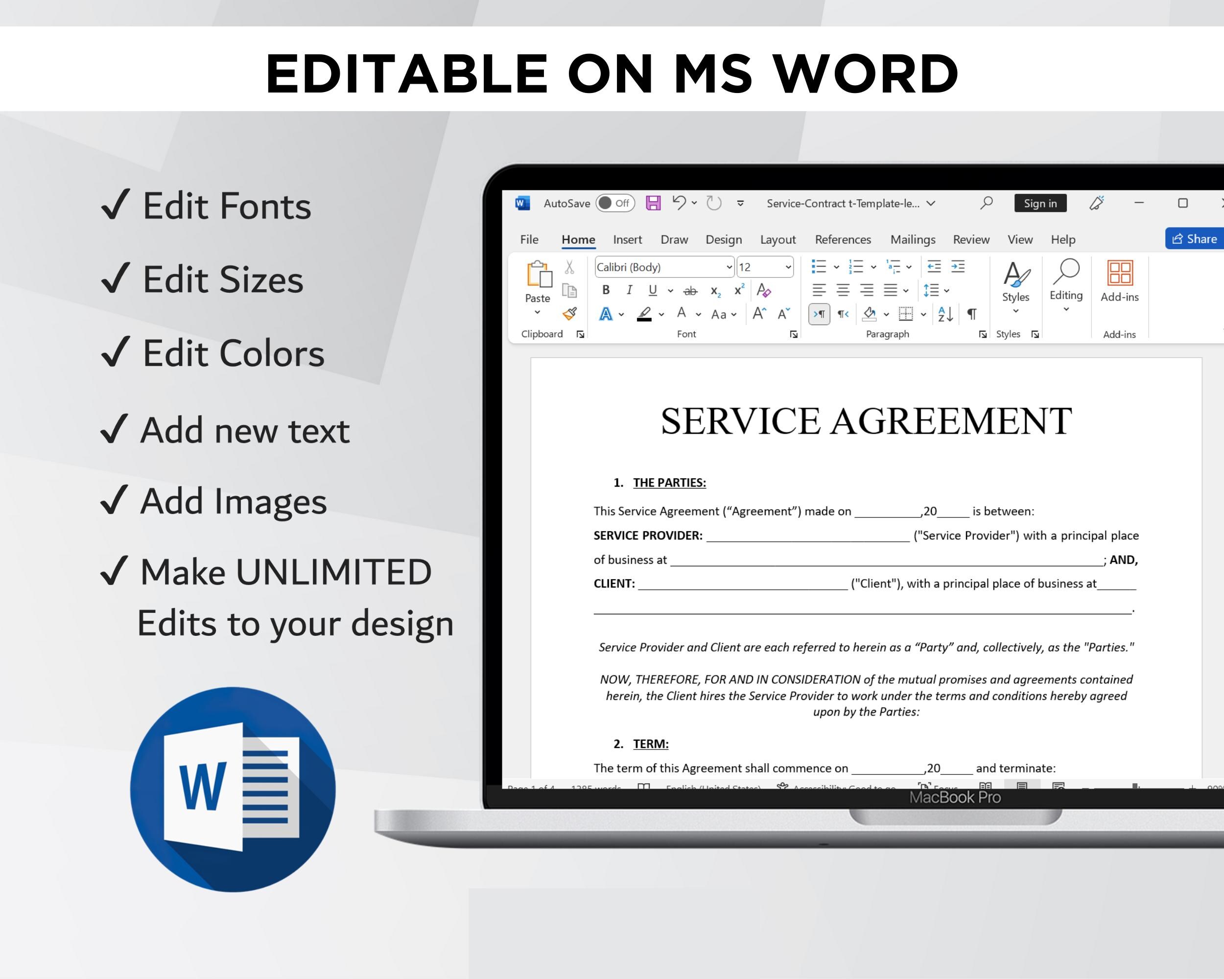 Service Contract Template Printable, Services Contract Agreement ...
