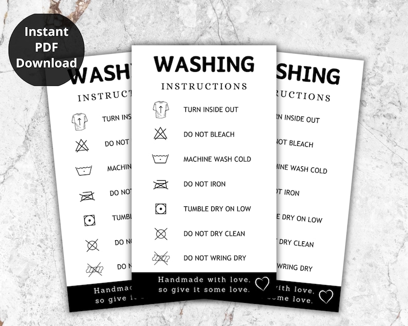 Machine Wash Cold Instructions.pdf Washing Instruction Card Editable, Clothing Washing Instructions ...