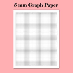 Puede incluir: Una hoja de papel gr&aacute;fico blanco de 5 mm con un patr&oacute;n de cuadr&iacute;cula negro. El texto "5 mm Graph Paper" se muestra en una fuente marr&oacute;n oscuro en la parte superior de la imagen. El fondo es de color rosa claro s&oacute;lido.