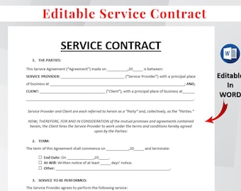 Printable Service Contract Templates. Services Contract Agreement. Service Contract form. Editable MS Word, PDF. Instant Download