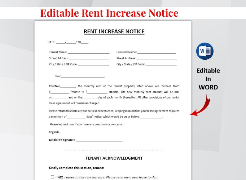 Landlord Rent Increase Forms.pdf Rental Increase Notice Template Printable, Rental Increase Form, Rental ...