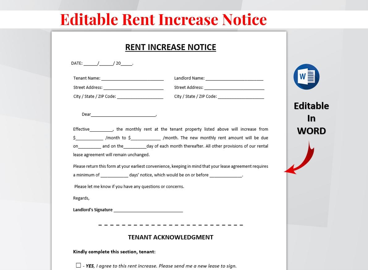 Printable Rent Increase Form.pdf Rental Increase Notice Template Printable, Rental Increase Form, Rental ...