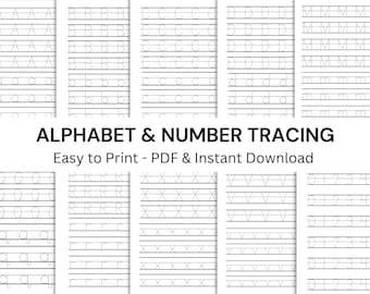 Alphabet & Number Tracing Worksheets PDF, ABC Letter Practice, Number Tracing, Kindergarten Handwriting Printable