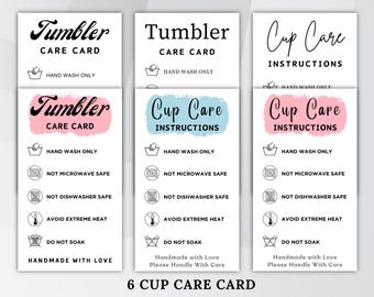 Carte d'entretien du gobelet, Mug, Fournitures pour petites entreprises, Imprimable, Instructions de lavage, Prêt à imprimer, PDF/PNG, Téléchargement instantané