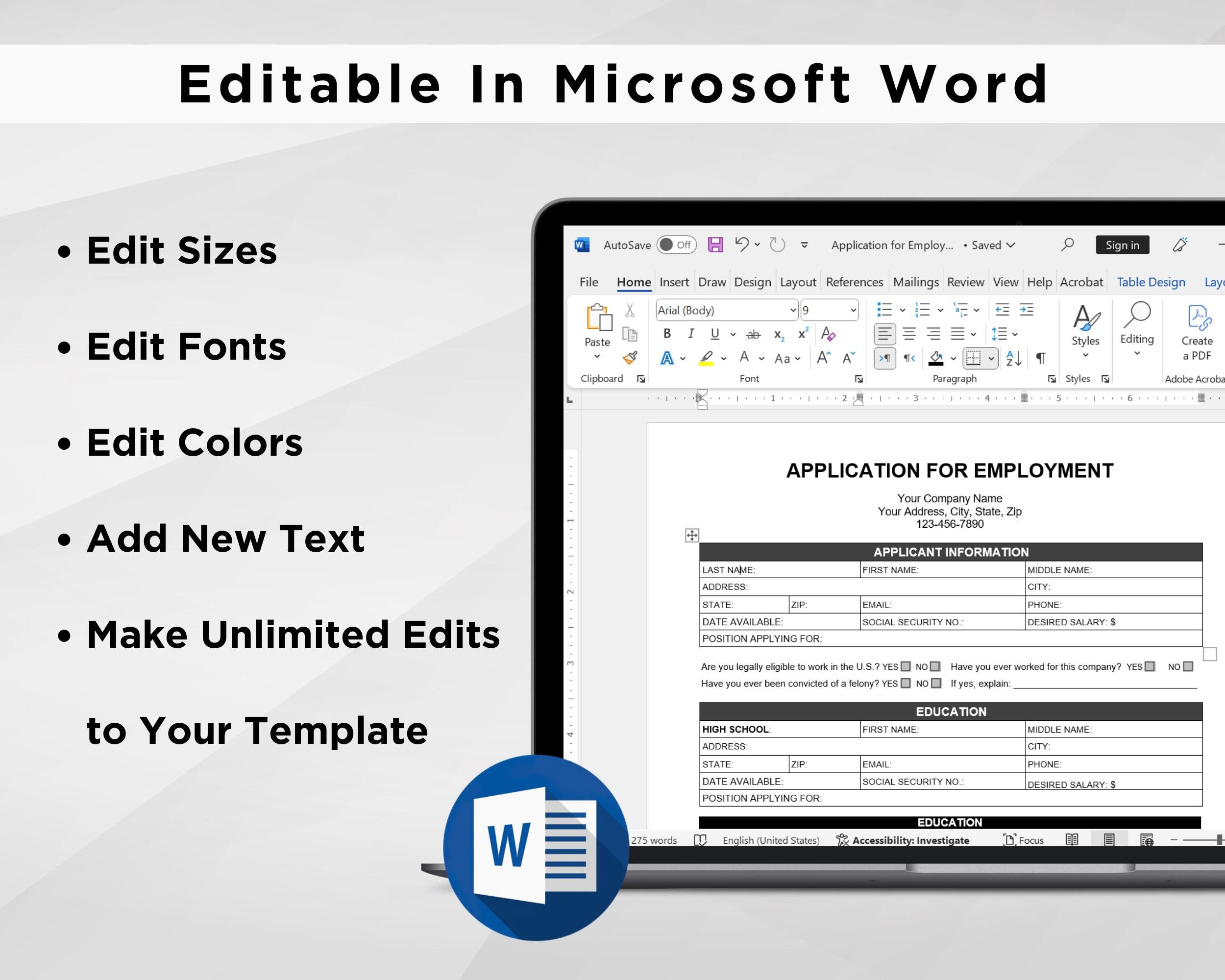 Application for Employment Template Editable, Job Application Printable ...