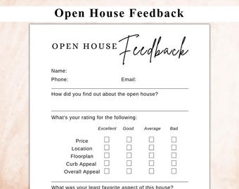 Open House Feedback Sheet Editable, Agent Marketing Materials, Open House Sign In, Real Estate Marketing, Canva Template, Feedback Form, PDF