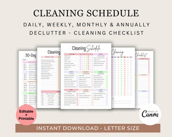 Cleaning Schedule, Cleaning Checklist, Cleaning To Do List Printable, Editable ADHD Cleaning Planner, Household Chores Chart PDF & CANVA