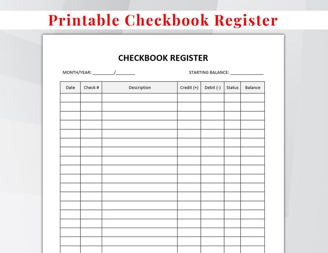 Printable Checkbook Register, Finance Record Tracker, Check Register ...