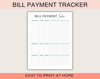 Annual Bill Tracker Printable PDF, Monthly Bill Payment Checklist, Budget Journal Pages, Planner Insert