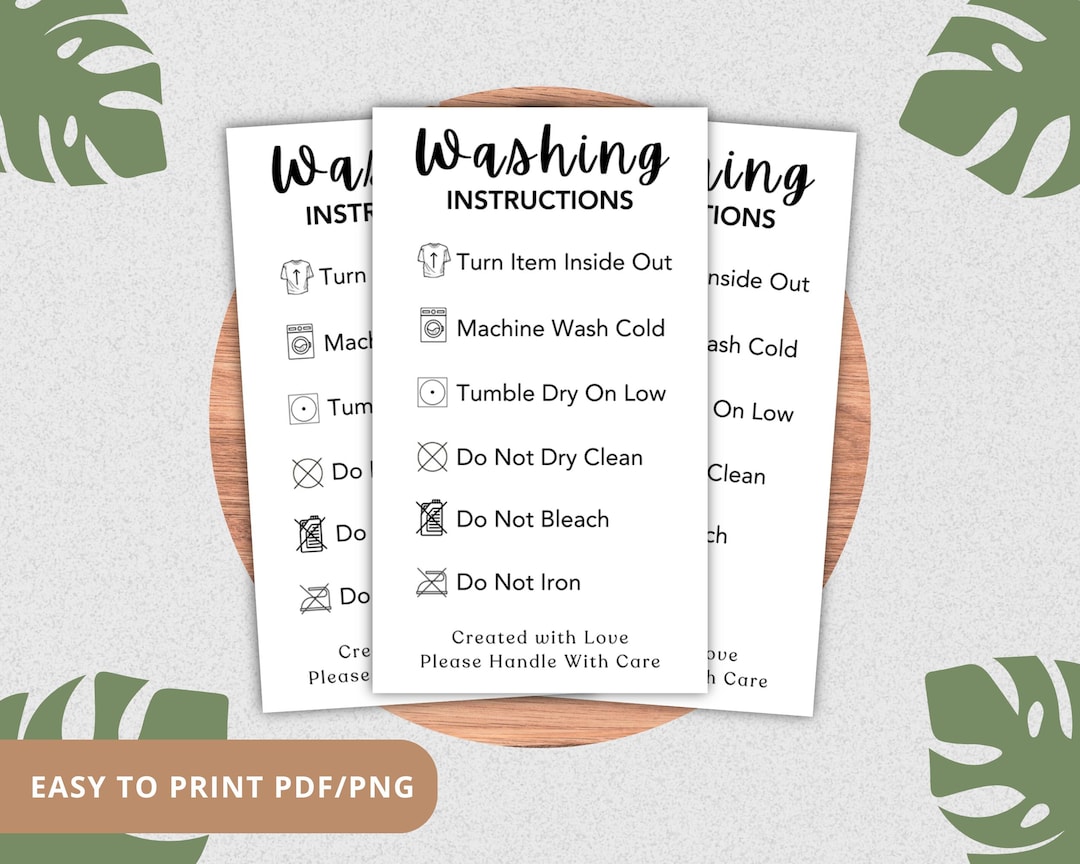 Printable Washing Instructions.pdf Washing Instructions Card Printable, Shirt Care and Apparel Laundry ...