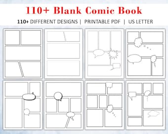 Plantilla de tira cómica imprimible en blanco, diseño de cómic de 110 páginas, crea tu propio cómic, creador de cómics DIY en PDF, descarga instantánea