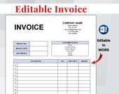 Invoice Template Printable Word, Business Invoice, Invoice Word, Editable Invoice, Custom Invoice, Printable Invoice, Invoice Form