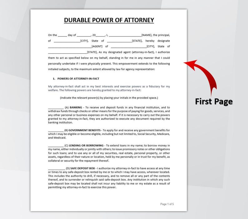 Printable Durable Power of Attorney Template | Editable POA Form | POA ...