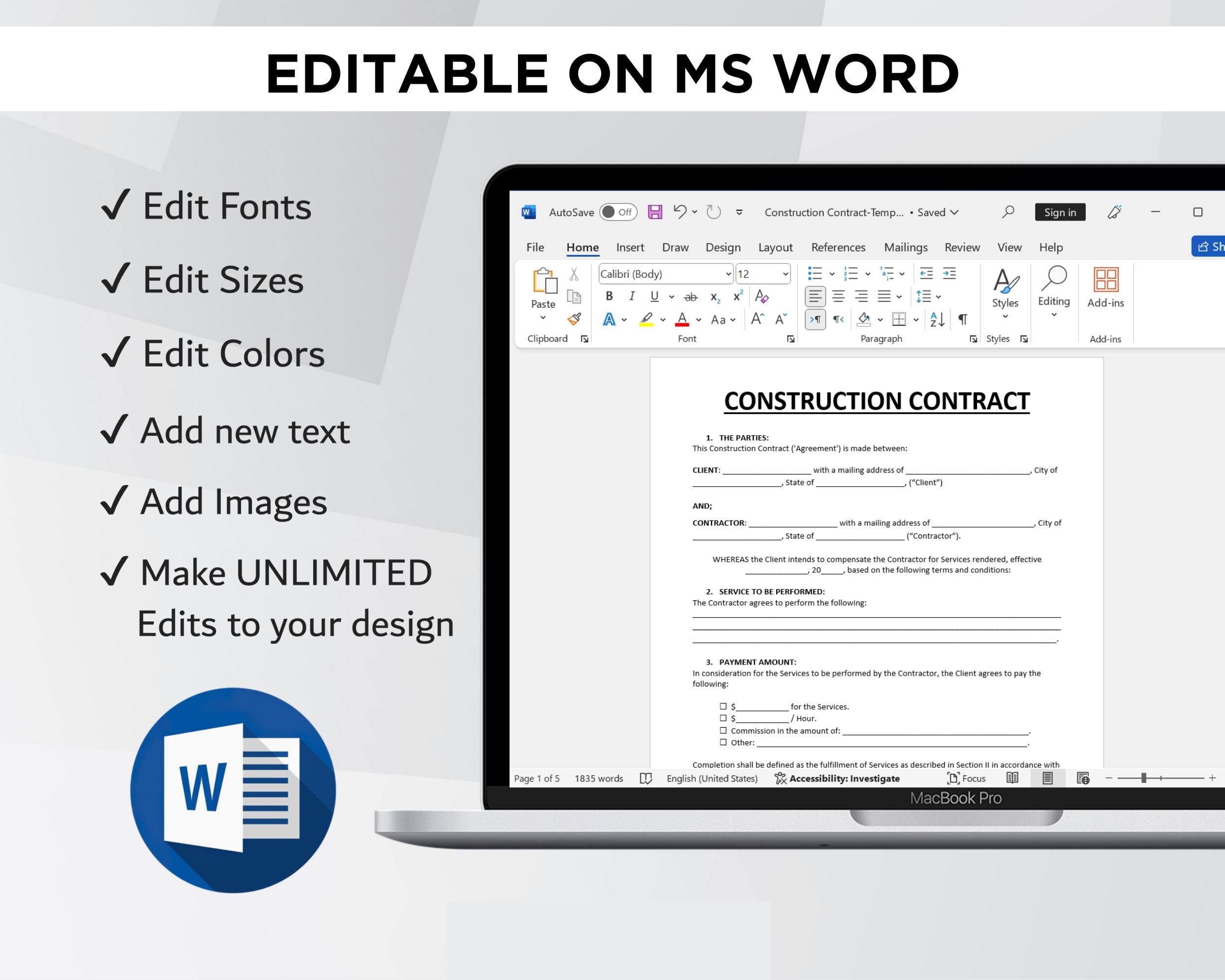 Construction Contract Template | Editable Contractor Agreement ...