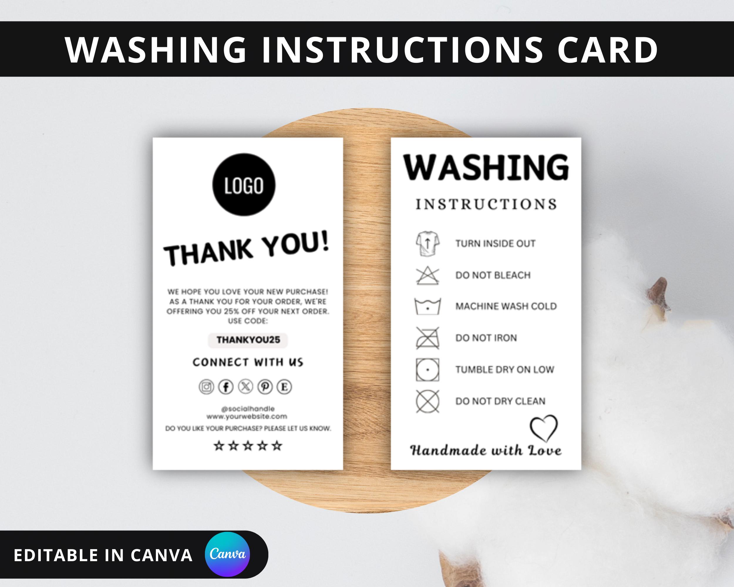 Printable Washing Instructions.pdf Printable Washing Instructions Card, Clothing Care Card, Shirt ...