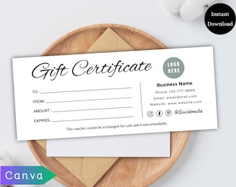 Plantilla de certificado de regalo editable, cupón de regalo imprimible, tarjeta de regalo editable, cupón de regalo DIY, certificado de regalo moderno