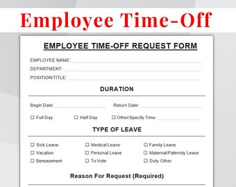 Employee Time off Request Template, PTO Vacation Leave Form, Editable ...