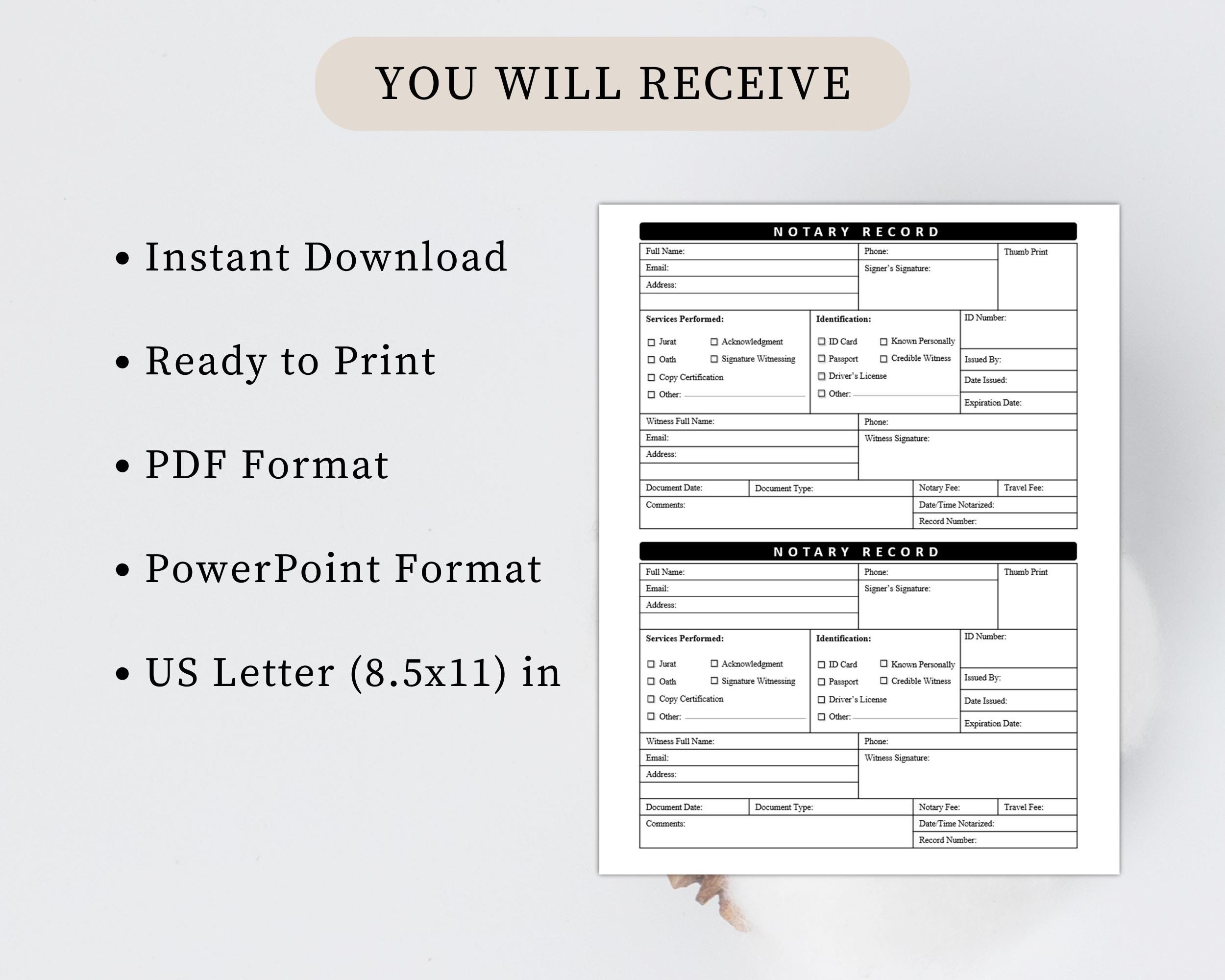 Printable Notary Journal, Professional Log Book PDF - Etsy